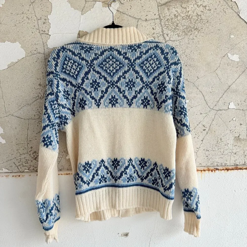 Nordic Wool Cardigan North Cape Sweater‎ Shawl Made in Norway Fair Isle Vintage - Picture 6 of 7